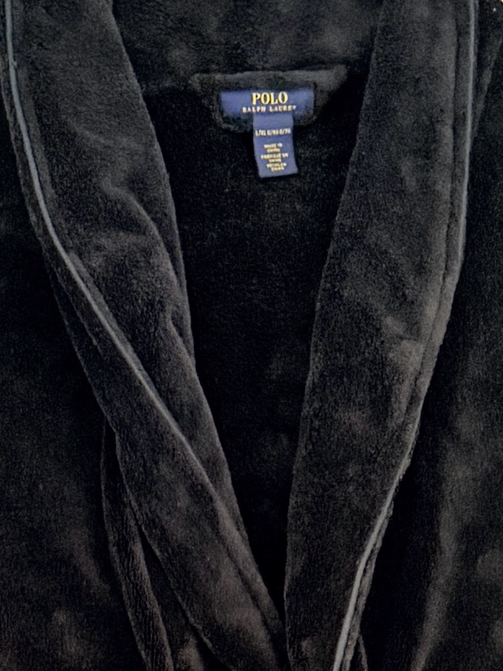Polo Ralph Lauren Men’s Plush Fleece Bath Robe L/XL Black Red Pony Logo - Picture 2 of 9